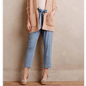 New Anthropologie Cartonnier Chambray Paperbag Trousers with Tie Waist Small